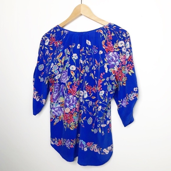 YUMI Kim Blue floral silk BoHo peasant blouse - Picture 6 of 11
